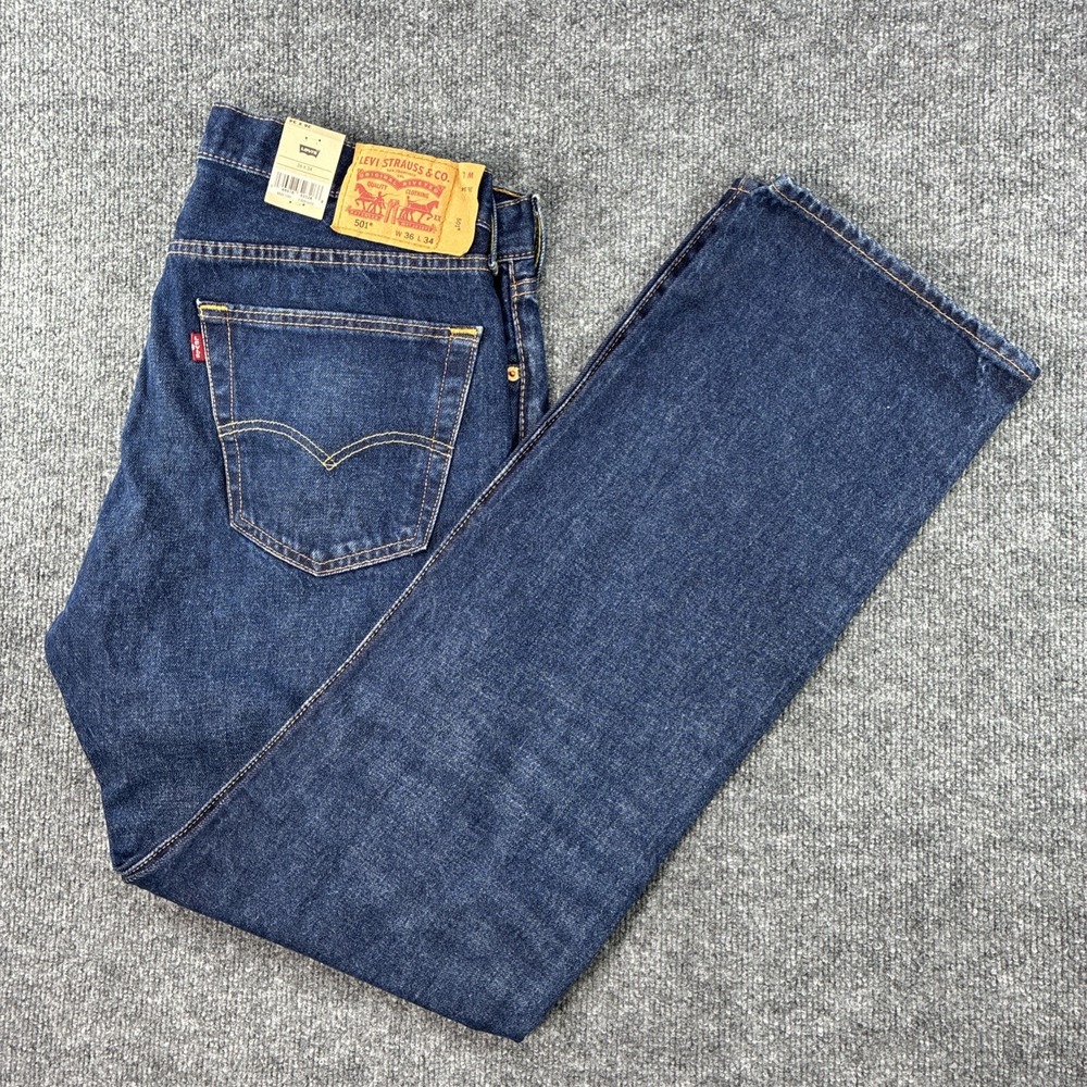 Levis 501 Jeans Mens 36x34 Blue Button Fly Denim Original Straight Dark Wash NEW